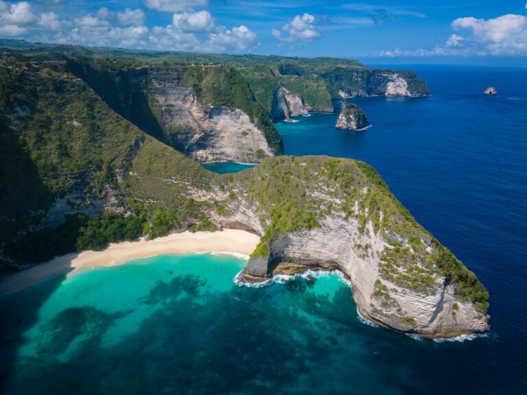 An aerial view of T-rex beach, Nusa Penida, Bali, Indonesia